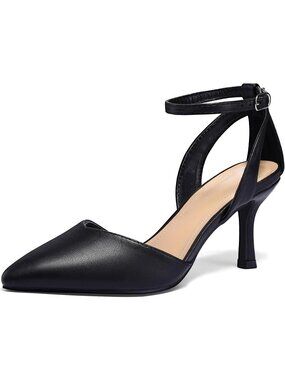 Women's Black Pu Closed Toe Kitten Heels Comfortable Pumps Party Dressy Shoes